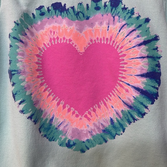 CAT & JACK UEC Girls Size Medium (7/8) Green Tie-Dye Sweater Sweatshirt Heart - Picture 3 of 9